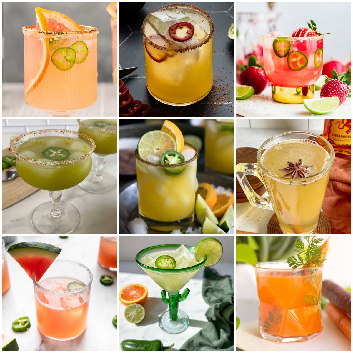 photo collage of spicy cocktails and drinks